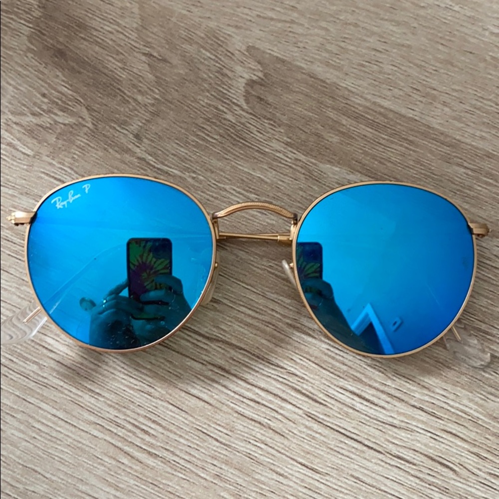 Ray-Ban Polarized Mirrored Round Frame Sunglasses